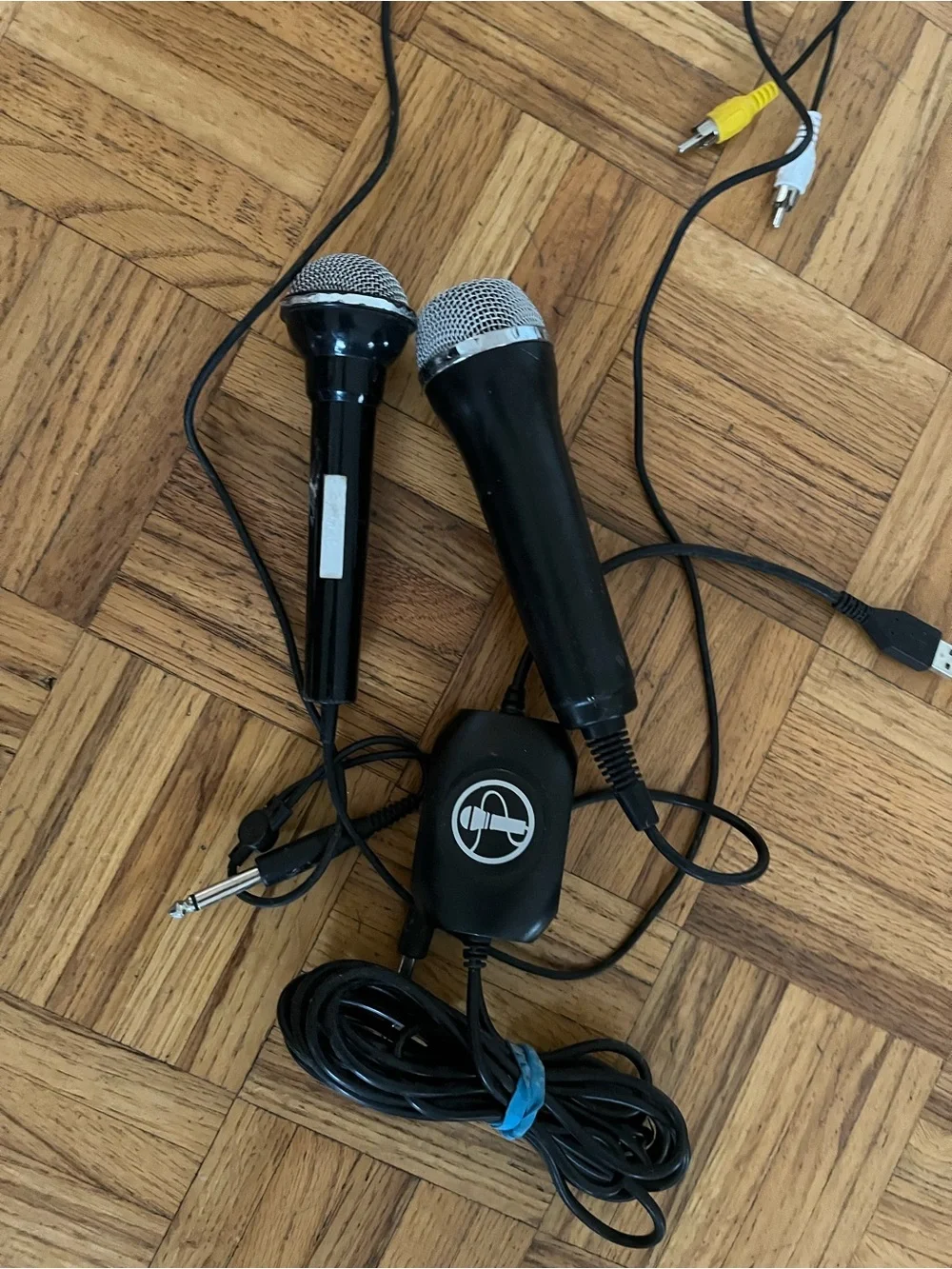 Black Wired Karaoke Microphone Pair with USB Adapter